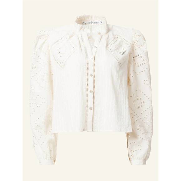 NEW ALIX OF BOHEMIA annabel pearl eyelet shirt in ivory - Picture 7 of 8